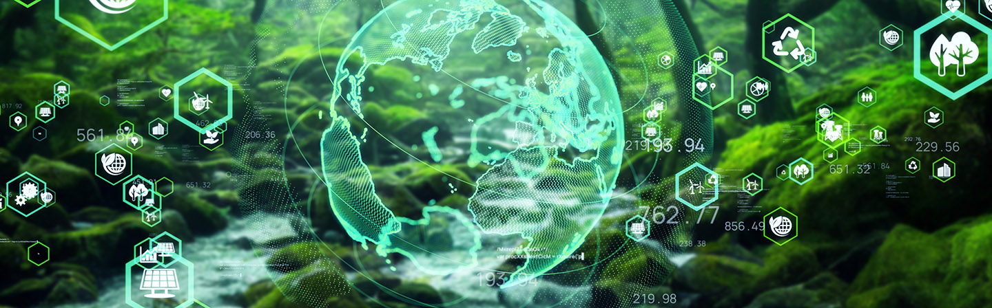 Fresh green mountain stream and global environment concept.